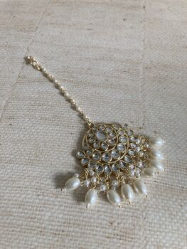 White Gold Plated Kundan Pearl Tikka, 3 of 3