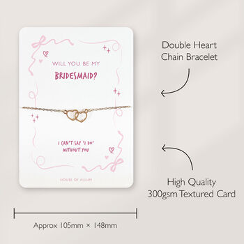 Bridesmaid Proposal Gift Will You Be My Bridesmaid Pink Bow Card Bracelet Gift, 2 of 9