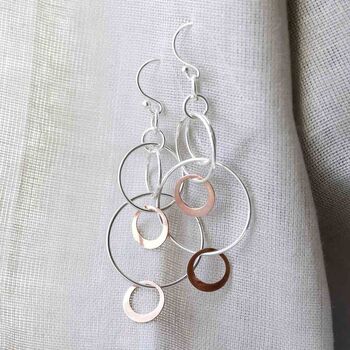 Silver And Rose Gold Swinging Circles Dangly Earrings, 9 of 10