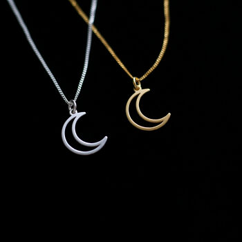 Crescent Moon Necklace In Sterling Silver, Gold Vermeil, 3 of 10