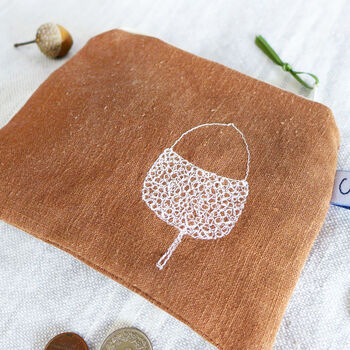 Embroidered Linen Acorn Purse, 3 of 5