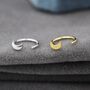 Sterilng Silver Tiny Crescent Moon Huggie Hoop Earrings, thumbnail 2 of 12