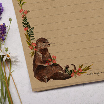 A5 Kraft Letter Writing Paper With Otter And Flowers, 2 of 4