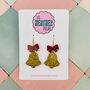 Christmas Glitter Bell And Bow Earrings, thumbnail 1 of 5