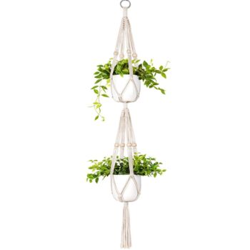 Tier Of Two Cotton Rope Hanging Planter Basket, 4 of 4