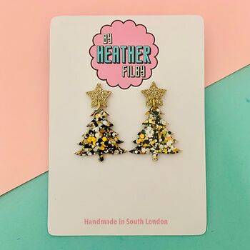 Black And Gold Glitter Christmas Tree Earrings, 5 of 5