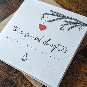 Personalised Christmas Card For Daughter, Handmade Card With Red Wooden Heart, 4 of 4