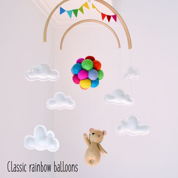 Teddy Bear Flying With Rainbow Balloons Nursery Mobile, 6 of 12
