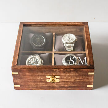 Personalised Initial Four Watches Wood And Glass Watch Box, 2 of 7