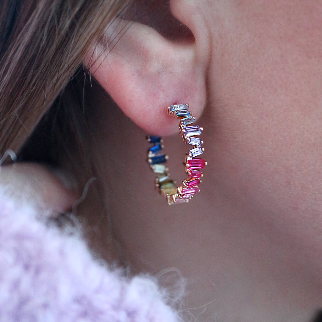 Rainbow Gemstone Hoop Earrings, 1 of 9