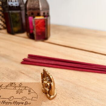 Mini Brass Ganesha In Palms Incense Joss Stick Holder, 6 of 10