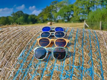 Rivington Sunglasses Recycled Denim Frame And Blue Lens, 4 of 7