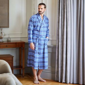 Men's 'Celt Navy' Tartan Brushed Cotton Robe, 2 of 5