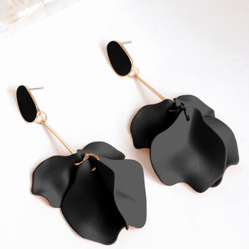 Black Hand Painted Large Petal Drop Earrings, 2 of 3