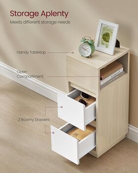 Slim Bedside Table With Drawers And Open Compartment, 5 of 9