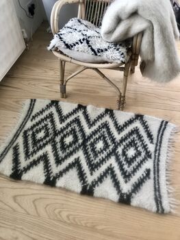 Scandinavian Style Handwoven Sheep Wool Checkerboard Rug, 5 of 6