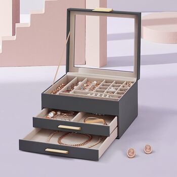 Three Layer Jewellery Organiser Box Case With Drawers, 3 of 12
