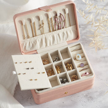 Personalized Large Velvet Jewelry Box Travel Case, Custom Bridesmaid Gift, Monogram Jewellery Organizer For Women, 5 of 7