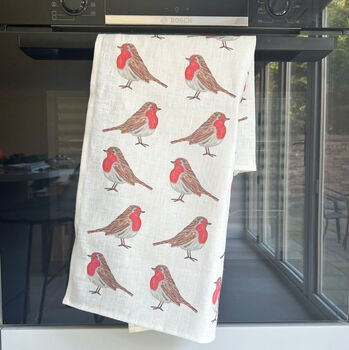 Little Robins Christmas Linen Tea Towel, 3 of 3