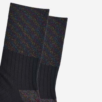 Women's Glitter Socks Folding Cuff Black Rainbow Sparkle, 3 of 5