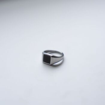Square Signet Onyx Ring Polished Steel Ring For Men, 8 of 12