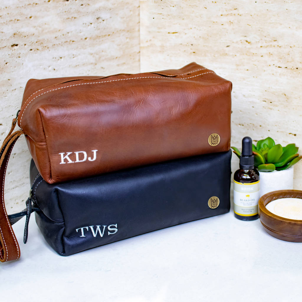 Personalised Leather Classic Wash Bag/Dopp Kit, 1 of 8