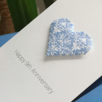 Personalised 9th Pottery Anniversary Origami Heart Card, 4 of 5