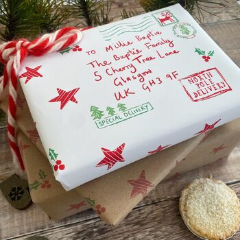 North Pole Special Delivery Name And Address Personalised Wrapping Paper, 9 of 10
