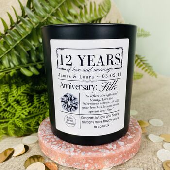 Personalised 12th Silk Anniversary Meaning Candle, 3 of 11