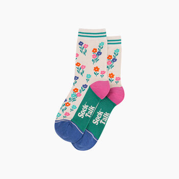Wildflowers Bamboo Socks In Cream, 3 of 4