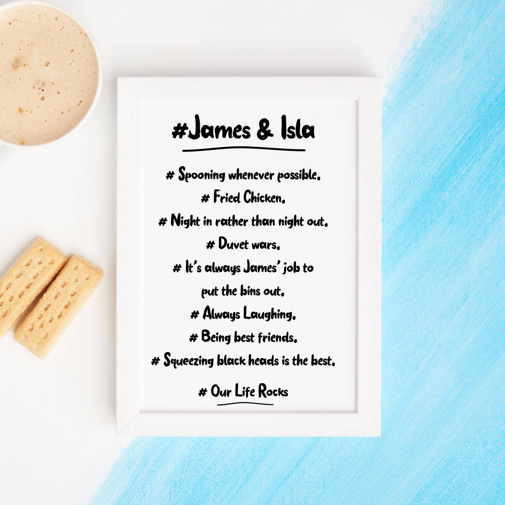 personalised couples hashtag life print by coconutgrass