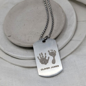 Handprint Footprint Dog Tag Stainless Steel Necklace, 3 of 6