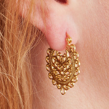 Flat Detailed Gold Filigree Hoop, 18 K Gold Vermeil, 7 of 11