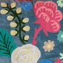 Smoke Blue Floral Embroidered Cotton Velvet Cushion, thumbnail 2 of 7