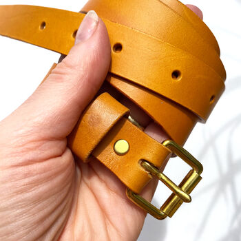Skinny Italian Leather Belt In Turmeric Yellow, 4 of 6