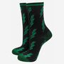 Women's Lightning Bolt Glitter Bamboo Socks Green, thumbnail 2 of 3