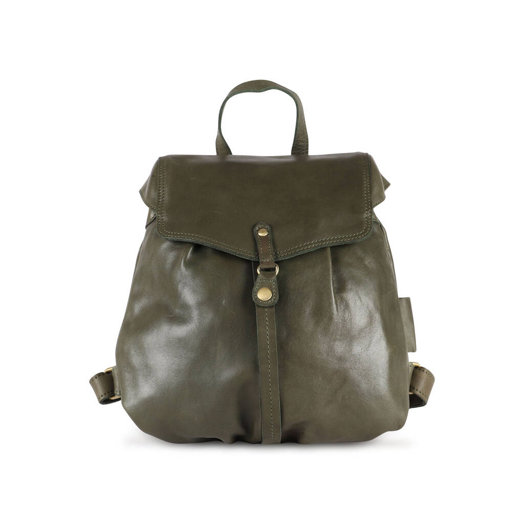 Leather Ladies Backpack, Green By The Leather Store