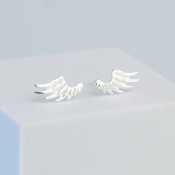 Sterling Silver Feather Angel Wing Stud Earrings, 2 of 5