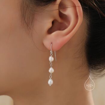 Oval Pearl Trio Drop Hook Earrings, 4 of 10