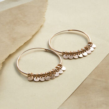 Sterling Silver Rose Gold Plated Sequin Hoop Earrings, 2 of 3