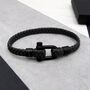 Personalised Men's Black Matt Shackle And Woven Leather Bracelet, thumbnail 1 of 4