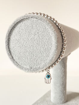 Sterling Silver Hamsa Charm Beaded Bracelet, 5 of 7