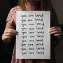 You Are Loved Typography Quote Print, thumbnail 1 of 6