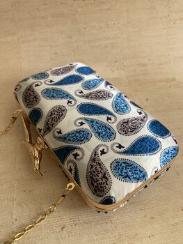 Blue Rectangular Gold Bird Clasp Clutch Bag, 11 of 12