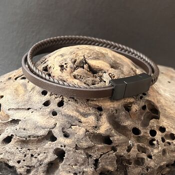 Classic Braided Leather Men's Bracelet, 3 of 3