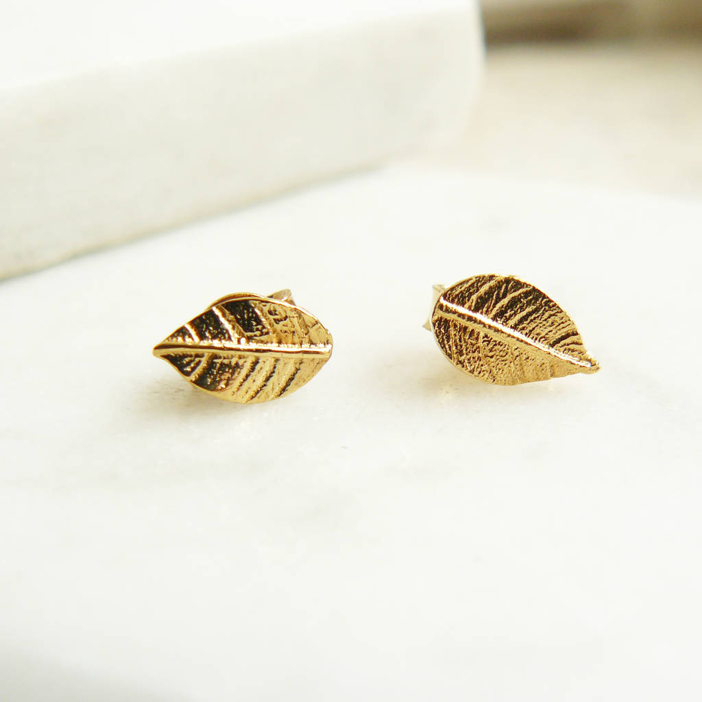 Handmade delicate gold leaf dangly hook earrings – Lilac Hippo UK