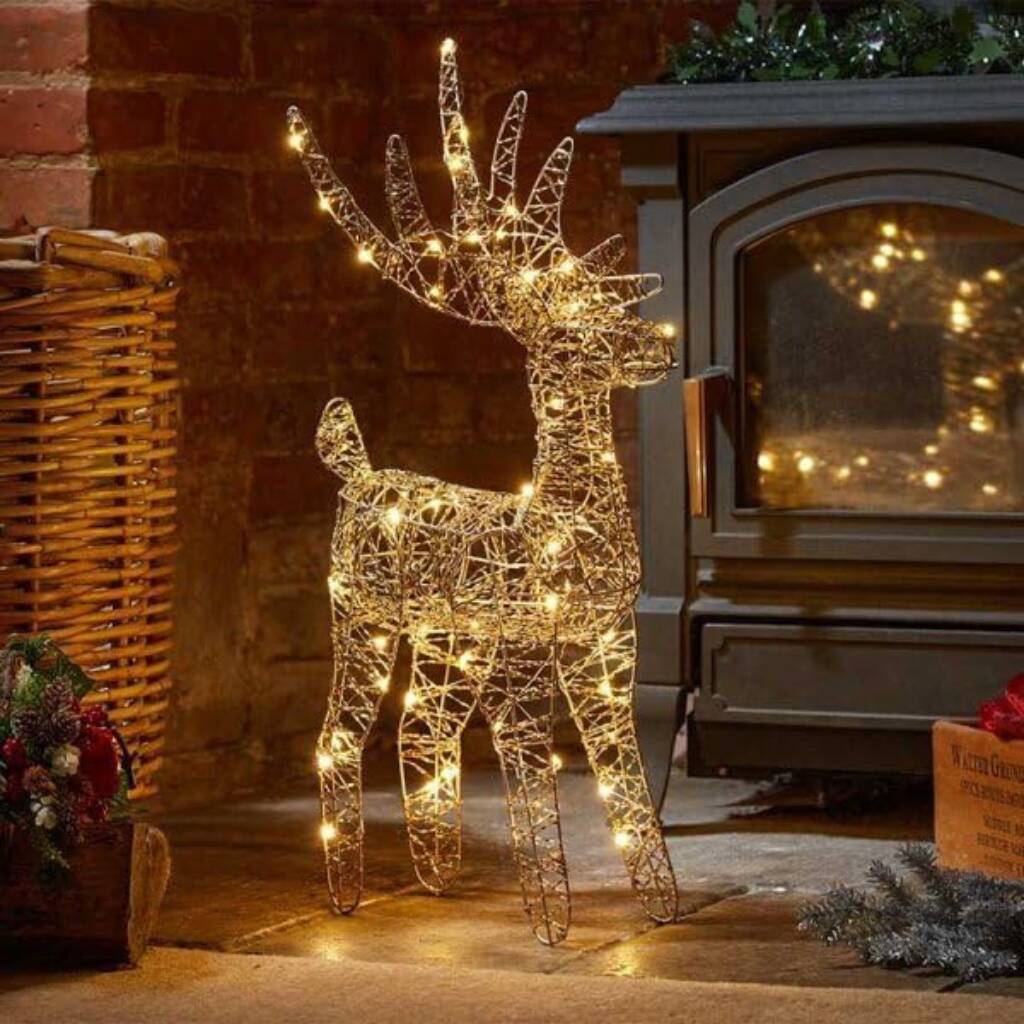 Golden Wire Reindeer Light Up Christmas Decoration