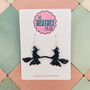 Black Glitter Witch On A Broom Halloween Resin Earrings, thumbnail 1 of 4