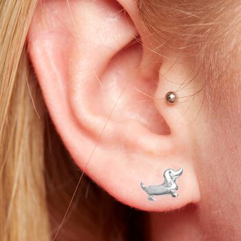 Sterling Silver Dachshund Stud Earrings, 2 of 3