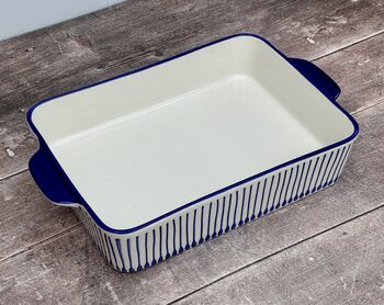 Blue And White Striped Rectangular Baking Dish, 34cm, 3 of 4